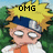 Pixelated anime character with spiky yellow hair and blue headband, wearing white jacket over orange shirt, standing against green foliage background.