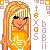 Pixel art contact sheet of a blonde cartoon woman in an orange top with thumbs-up symbol, displayed across three frames showing slight pose variations against white background with scattered text and squares.