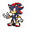 Pixel art character with blue fur, red accents on head and shoes, white gloves, yellow eyes, and a neutral expression in six sequential poses.