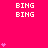 A bright pink background displays repeated 'BING BING' text in white pixelated font with scattered pink heart symbols, some of which animate into vertical stacks.