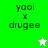 Green and white pixelated icon with 'yaoi x drugee' text, featuring a white star on green background and green star on white background.