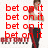 Animated icon shows a person in white and red sleeveless shirt with black pants, displaying multiple text overlays including "bet on it" repeated four times, "you can count on me!!", and "psh yea right >=)".