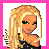 Pixelated cartoon-style contact sheet with pink border showing a blonde character and blue text fragments across five frames.