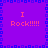 Pixelated purple background with blue square border, four identical orange text blocks reading "I Rock!!!!!" arranged in a