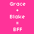 Pixelated text on pink background shows 'Grace + Blake = BFF' with blue highlight shifting across 'Grace' and 'Blake' in animation.