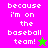 Pixelated text 'because i'm on the baseball team!' on a split background with a green star on pink and a pink star on green, next to a solid brown version.
