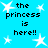 Blue background with white star shapes and repeated text 'the princess is here!!' in black pixelated font.