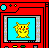 Six pixel-art animated frames of Pokémon characters displayed in red digital device interfaces with blue screens and gray borders.