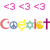 Pixelated pink hearts and colorful 'Geolst' text with peace symbols in letters, displayed across showing partial cropping