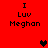 Red background with black text "I Luv Meghan" and two heart symbols, one black and one dark red, in different positions across frames.