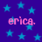 Blue star pattern background with pink text 'erica.' repeated four times in a