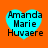 Four identical cyan heart-shaped icons with black text reading Amanda Marie Huvaere on an orange background.