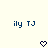 Two identical pixelated text strings 'ily TJ' appear above two heart symbols on a light background.