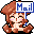 Pixel art character with brown hair and pink cheeks holding a sign reading 'Mail' in blue text on white background.