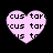 Four pink heart-shaped icons with pixelated text reading 'arcus tarc' and partial fragments on a black background.