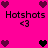 Pixelated pink background with repeated 'Hotshots' text and heart symbols in dark purple and black, showing animation changes between heart colors.