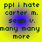 Yellow background with blue gradient center displaying black text reading "ppl i hate carter m. sean v. many many more" in four identical