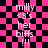 Pixelated text on a pink and black checkered background with animated distortion effects.