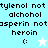 Pixelated text lists 'tylenol not alcohol aspirin not heroin' above a colon and star symbol on light blue background.
