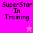 A four- of pixelated text "SuperStar In Training" with a star icon, alternating between bright pink and light pink backgrounds