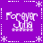 Purple background with white dashed lines and asterisks forming a , four identical pixelated text blocks reading 'Forever Julia' in white with a light purple shadow effect
