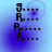 four identical pixelated icons showing stacked black 'J' and 'R' characters with dotted ellipses on a blue-purple gradient background