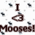 Brown text and symbols on white background with scattered dark pixel clusters, including 'I', '<3', 'Mooes!', and partial 'Abercrombie' text.