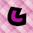 Pixelated pink and black icons on a checkered background, including letters L, A, U, R, A and a heart symbol.