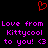 Red pixelated heart symbol above purple text reading 'Love from Kittycool to you! <3' repeated twice on black background.