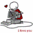 Pixelated static icon shows a gray and red mechanical device with circular elements, small floating red dot, and abstract base structure.