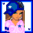 Pixel art contact sheet showing two frames of an animated buddy icon with a cartoon character and text changing from 'i Love' to 'you!'