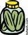 Pixelated image of a glass jar with yellow lid containing green pickles, rendered in low-resolution style.