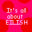 Pixelated text on a bright pink background with red circular shapes, displaying 'It's all about EISH' in white block letters.