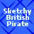Four identical pixelated text blocks reading "Sketchy British Pirate" on a blue background with a dark blue diamond lattice pattern.