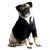 A 4-frame contact sheet of a pug dog in formal attire from an animated icon, showing different poses against a transparent background.