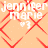 Pixelated text 'jennifer marie #3' repeated in a pattern over a peach background with red diamond outlines