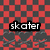Red and black checkered background with pixelated text reading 'skater punks are awsome' over dark gray shapes.