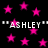 Black background with scattered pink stars and repeated white text "ASHLEY" enclosed in double quotes.