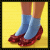 Animated contact sheet of a character's legs in red shoes and blue socks with changing text overlays on yellow background.