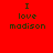 Red background with four identical pixelated text blocks reading "I love madison" arranged in a