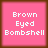 Four identical pink square with brown borders display white pixelated text reading "Brown Eyed Bombshell" in three lines