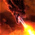 A pixelated image of a fiery explosion with orange, red, and yellow hues dominating the scene, featuring a bright white-yellow burst at the bottom right.