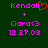 A green background displays pink text reading "Kendall," "Ciora<3," and "12.27.08" with a red heart symbol replacing the 'l' in Kendall on the left side.