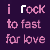 Pixelated text 'i rock to fast for love' in pink on dark purple background with white highlight changes across frames.
