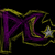 Purple and gold stylized 'PC' letters with a silver star, outlined in yellow on black background.
