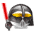 Animated contact sheet of a helmeted character with yellow eyes holding a red lightsaber, showing sequential frame changes across six sampled frames.