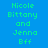 Pixelated text displays 'Nicole Bittany and Jenna Bff' in green on blue backgrounds with alternating dark blue horizontal bars.