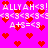 Pixelated pink background with red heart shapes and repeated white text phrases including "ALLYAH<3!" and "A+8=<3".
