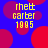 Blue background with red circular shapes and yellow text reading 'rnett garber 1985' in four identical quadrants.