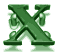 Green X-shaped icon with swirling circular elements and base shadow, displayed in two of three identical frames